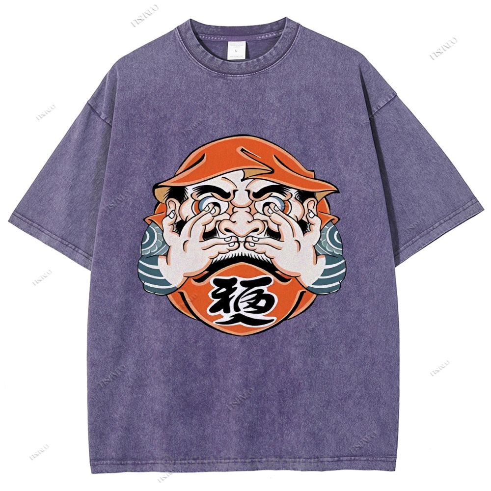 Unisex Japanese Art Bodhidharma Printed Washed Tee