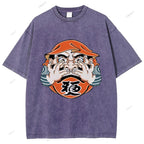 Unisex Japanese Art Bodhidharma Printed Washed Tee