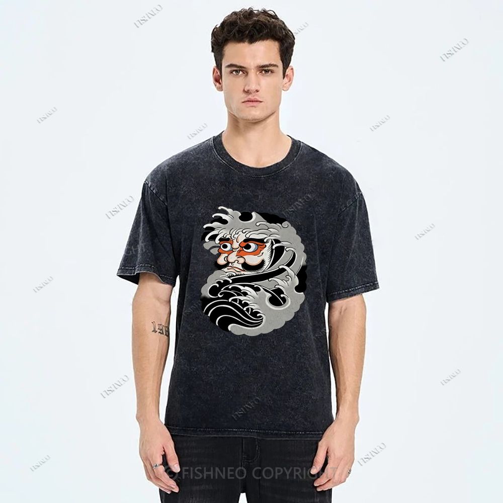 Unisex Japanese Art Bodhidharma Printed Washed Tee