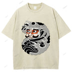 Unisex Japanese Art Bodhidharma Printed Washed Tee