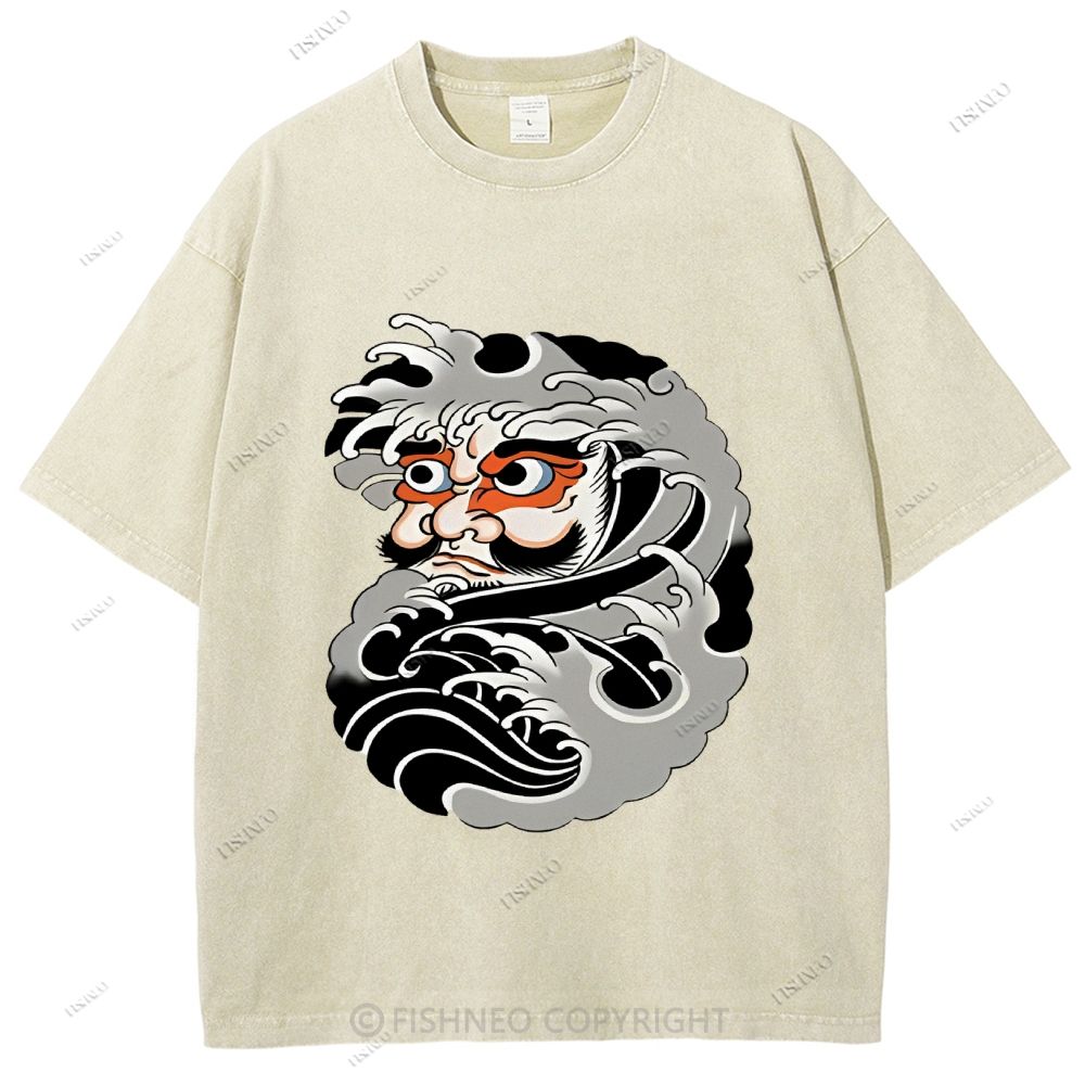 Unisex Japanese Art Bodhidharma Printed Washed Tee