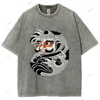 Unisex Japanese Art Bodhidharma Printed Washed Tee