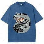 Unisex Japanese Art Bodhidharma Printed Washed Tee