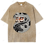 Unisex Japanese Art Bodhidharma Printed Washed Tee