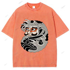 Unisex Japanese Art Bodhidharma Printed Washed Tee