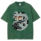 Unisex Japanese Art Bodhidharma Printed Washed Tee