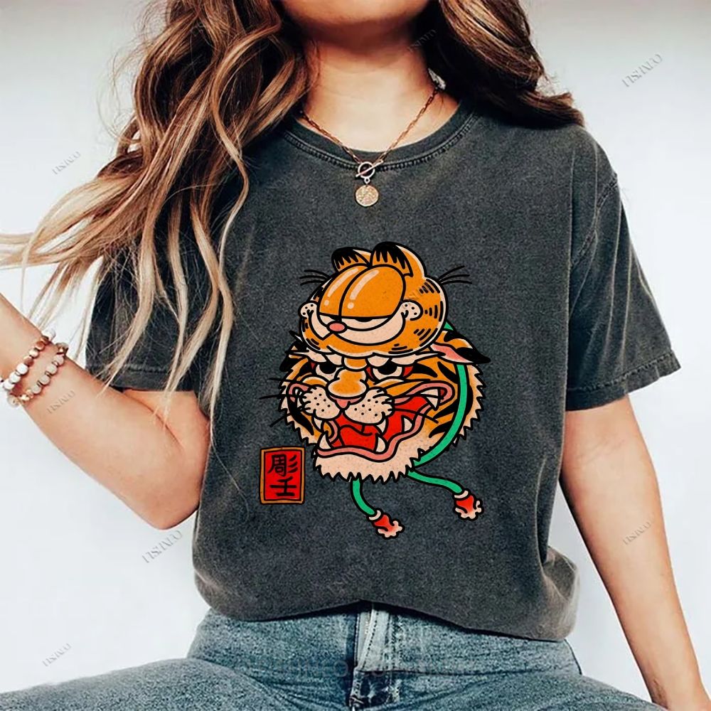 Unisex Vintage Old School Garfield Tiger Printed Washed Tee