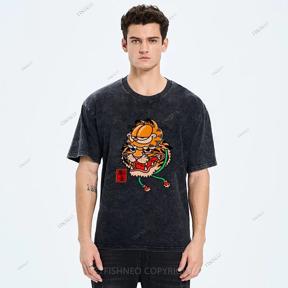 Unisex Vintage Old School Garfield Tiger Printed Washed Tee