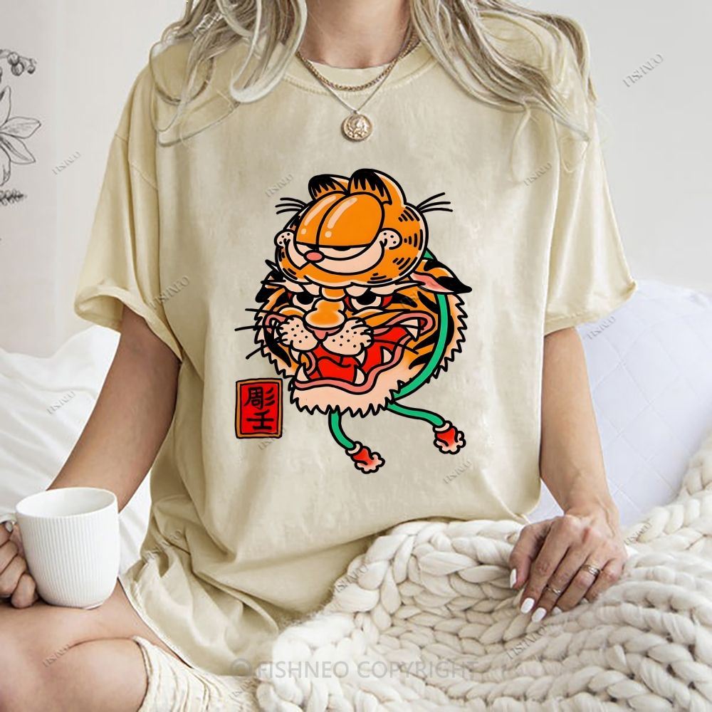 Unisex Vintage Old School Garfield Tiger Printed Washed Tee