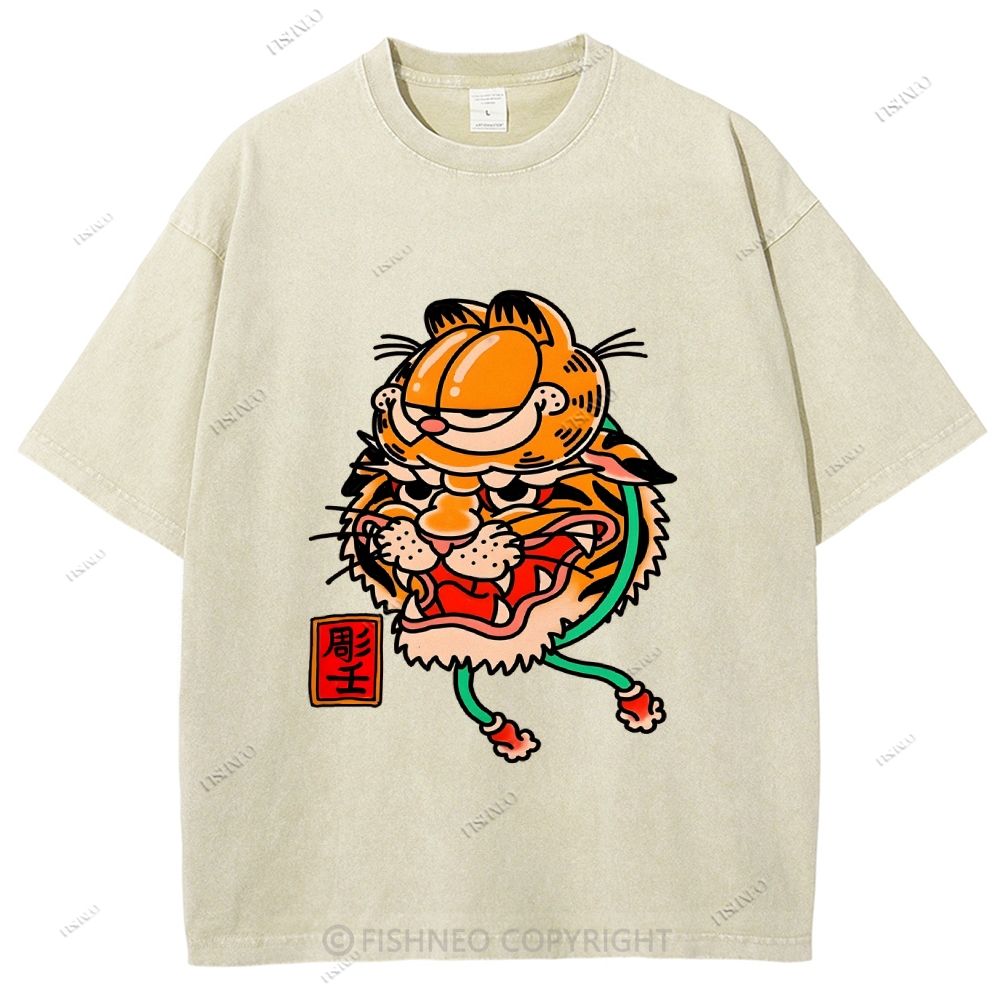 Unisex Vintage Old School Garfield Tiger Printed Washed Tee