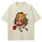 Unisex Vintage Old School Garfield Tiger Printed Washed Tee
