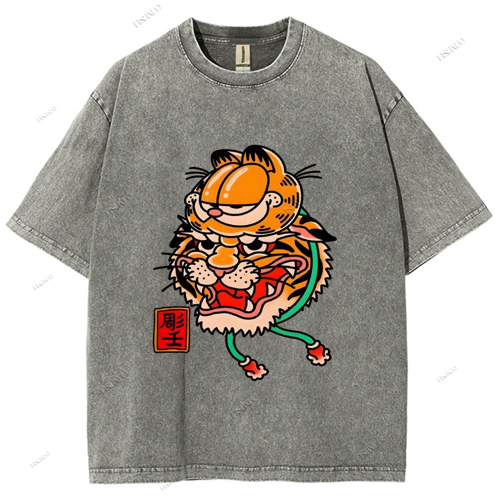 Unisex Vintage Old School Garfield Tiger Printed Washed Tee