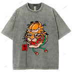 Unisex Vintage Old School Garfield Tiger Printed Washed Tee