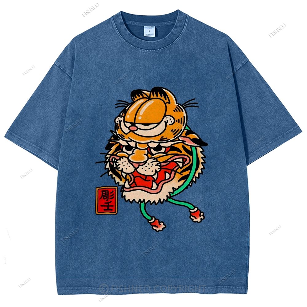 Unisex Vintage Old School Garfield Tiger Printed Washed Tee