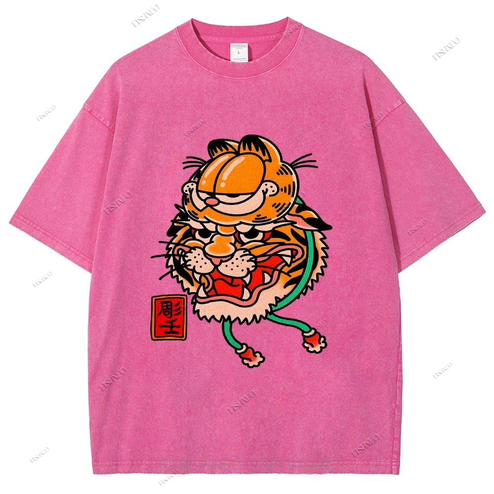 Unisex Vintage Old School Garfield Tiger Printed Washed Tee