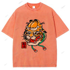 Unisex Vintage Old School Garfield Tiger Printed Washed Tee