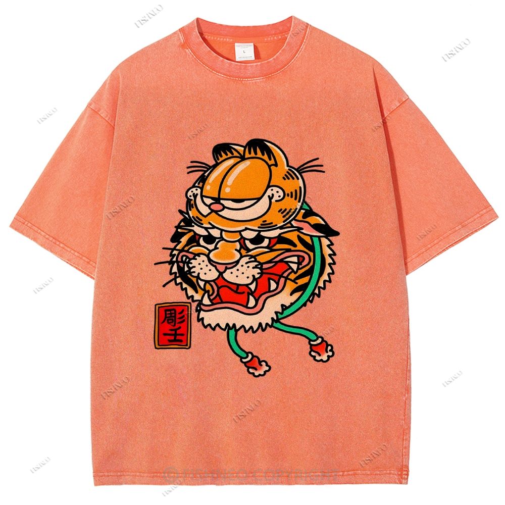 Unisex Vintage Old School Garfield Tiger Printed Washed Tee