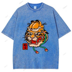 Unisex Vintage Old School Garfield Tiger Printed Washed Tee