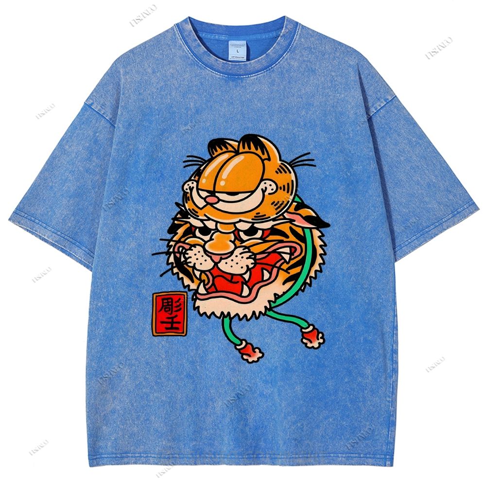 Unisex Vintage Old School Garfield Tiger Printed Washed Tee