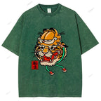 Unisex Vintage Old School Garfield Tiger Printed Washed Tee