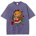 Unisex Vintage Old School Garfield Tiger Printed Washed Tee