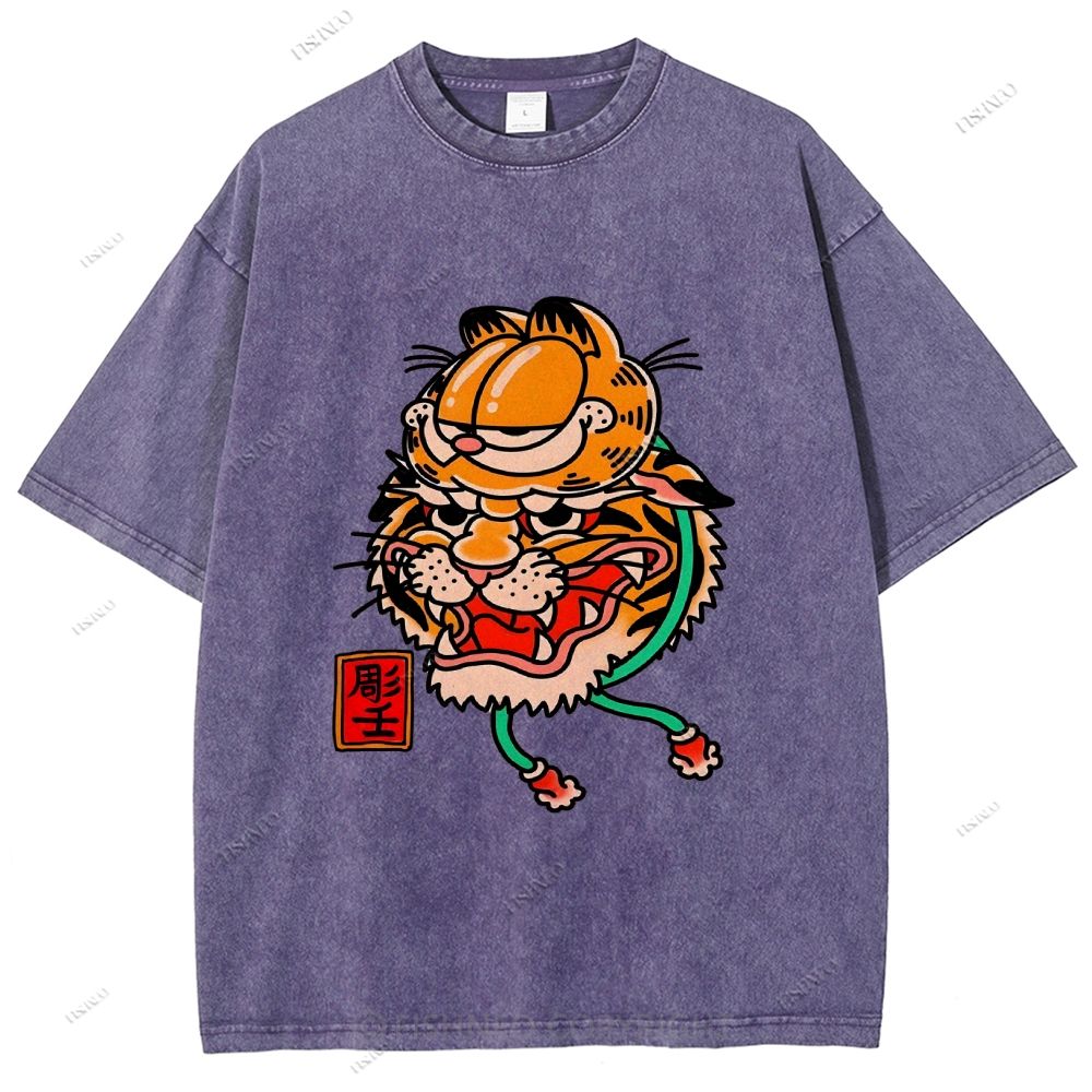 Unisex Vintage Old School Garfield Tiger Printed Washed Tee