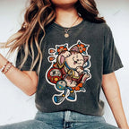 Unisex Japanese Art Bodhidharma Cat Printed Washed Tee