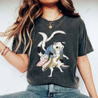 Unisex  Japanese Vintage Bogy Cat Printed Washed Tee