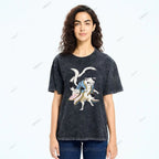 Unisex  Japanese Vintage Bogy Cat Printed Washed Tee