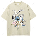 Unisex  Japanese Vintage Bogy Cat Printed Washed Tee