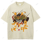Unisex Japanese Old School Skull Samurai Printed Washed Tee
