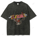 Unisex Vintage Pink Panther Tiger Printed Washed Tee