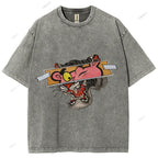 Unisex Vintage Pink Panther Tiger Printed Washed Tee