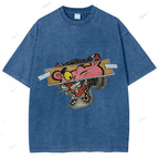Unisex Vintage Pink Panther Tiger Printed Washed Tee