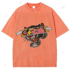 Unisex Vintage Pink Panther Tiger Printed Washed Tee