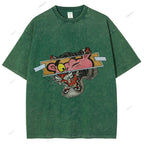 Unisex Vintage Pink Panther Tiger Printed Washed Tee