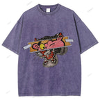 Unisex Vintage Pink Panther Tiger Printed Washed Tee