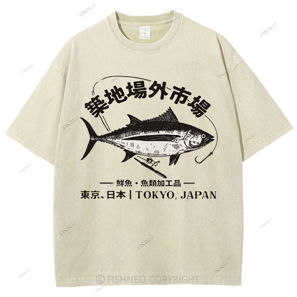 Unisex Tsukiji Market Printed Washed Tee