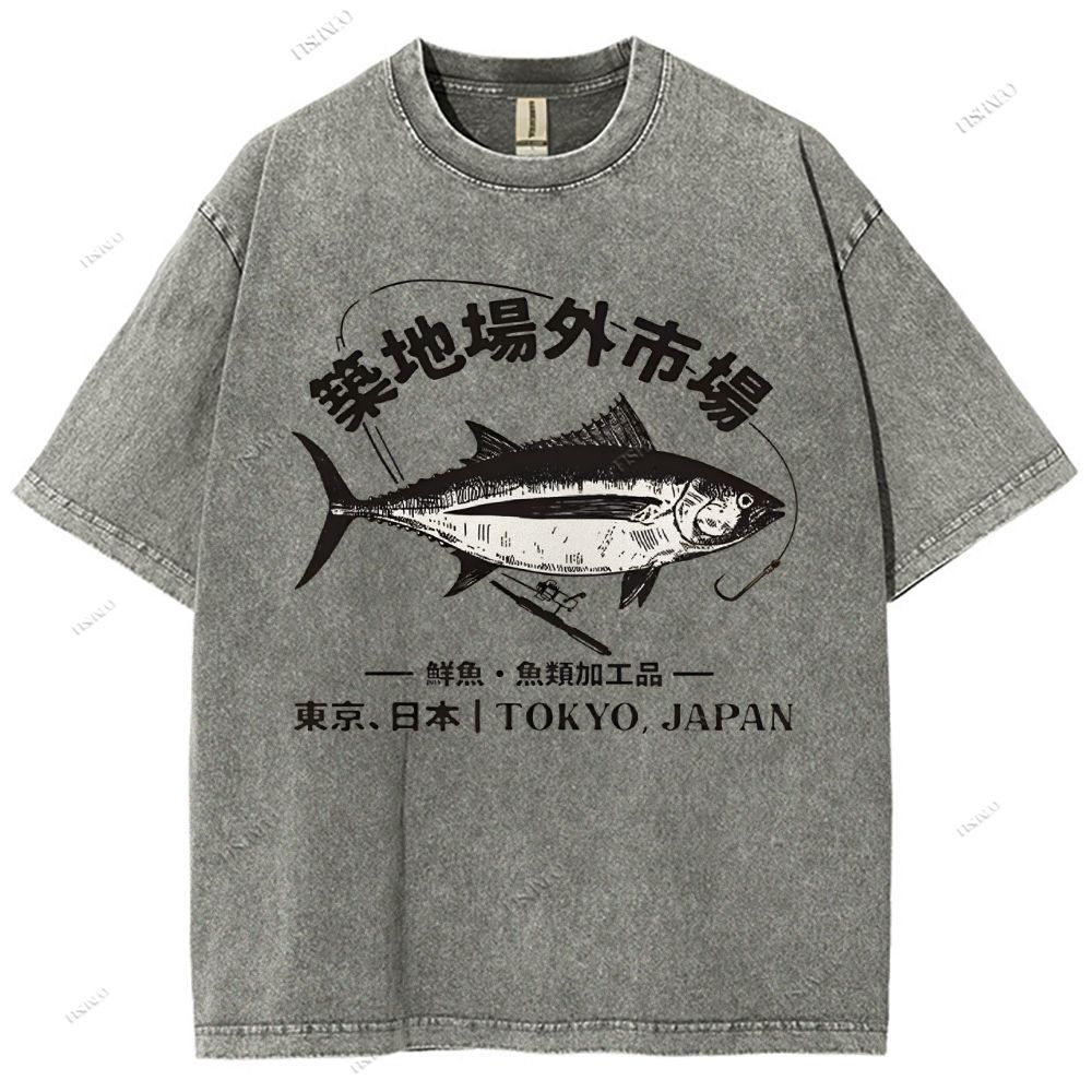 Unisex Tsukiji Market Printed Washed Tee