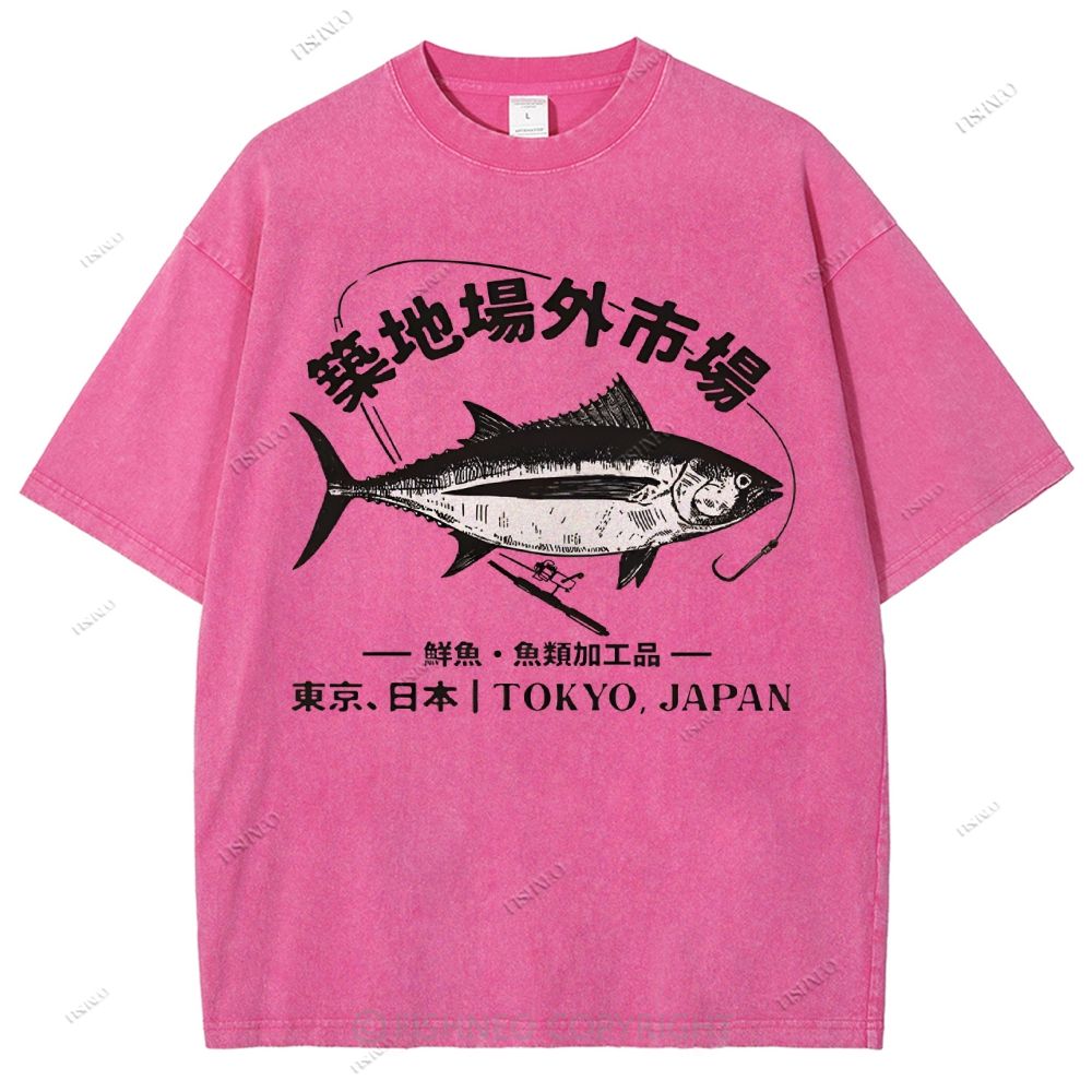 Unisex Tsukiji Market Printed Washed Tee