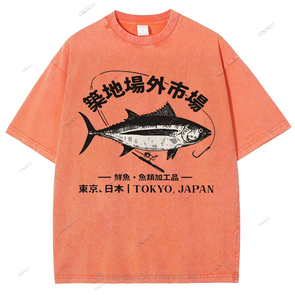 Unisex Tsukiji Market Printed Washed Tee