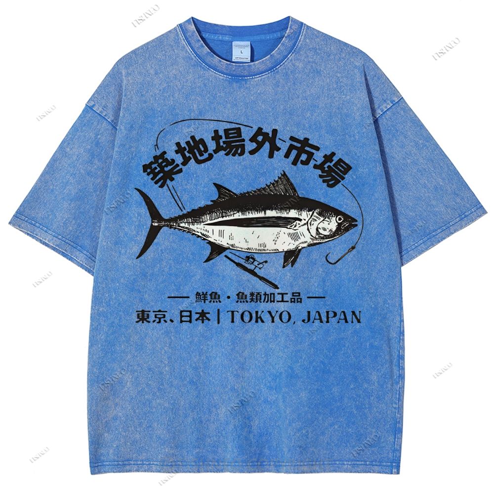 Unisex Tsukiji Market Printed Washed Tee