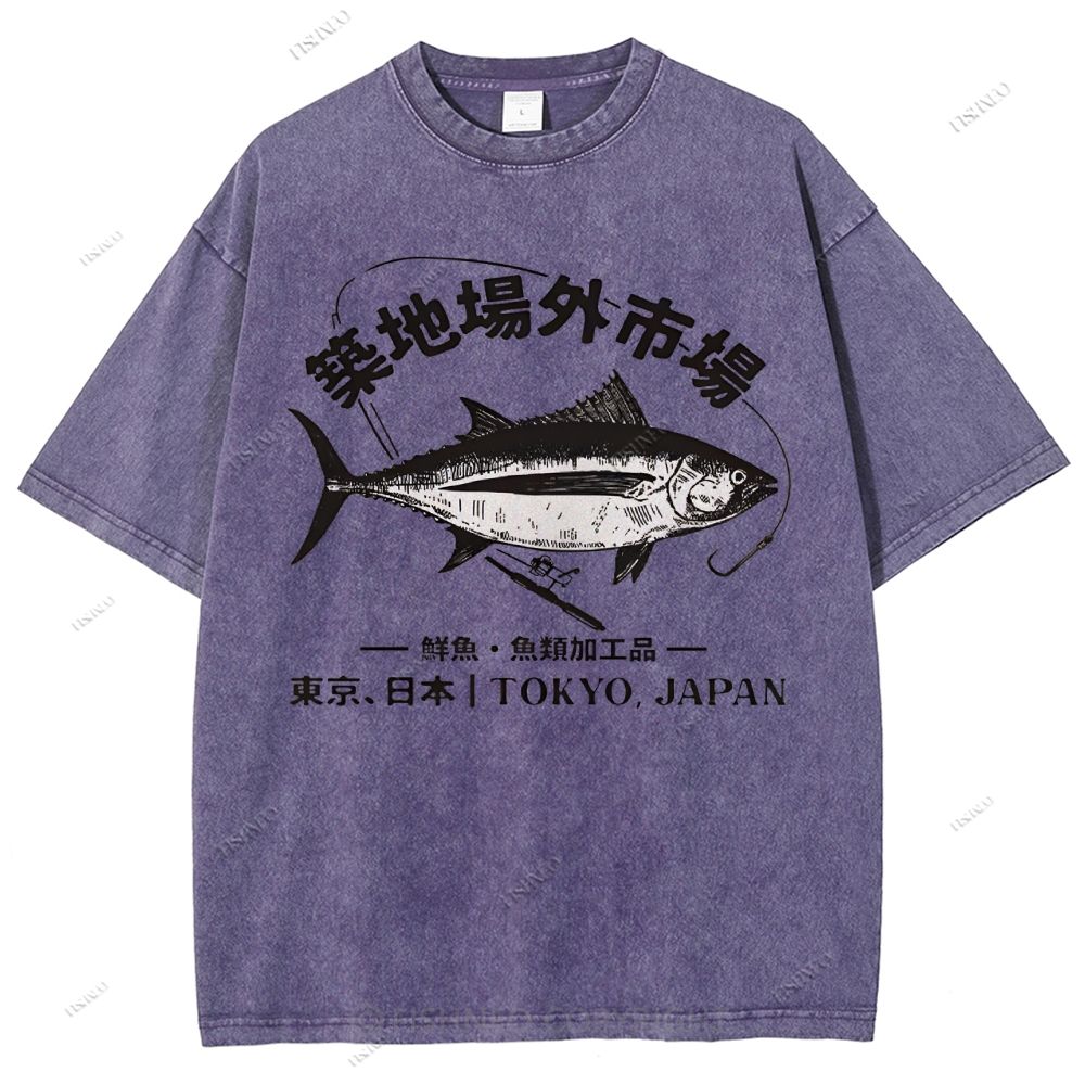 Unisex Tsukiji Market Printed Washed Tee