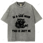 Unisex Vintage Angry Raccoon Printed Washed Tee