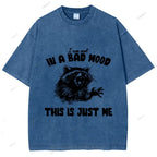 Unisex Vintage Angry Raccoon Printed Washed Tee