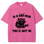 Unisex Vintage Angry Raccoon Printed Washed Tee