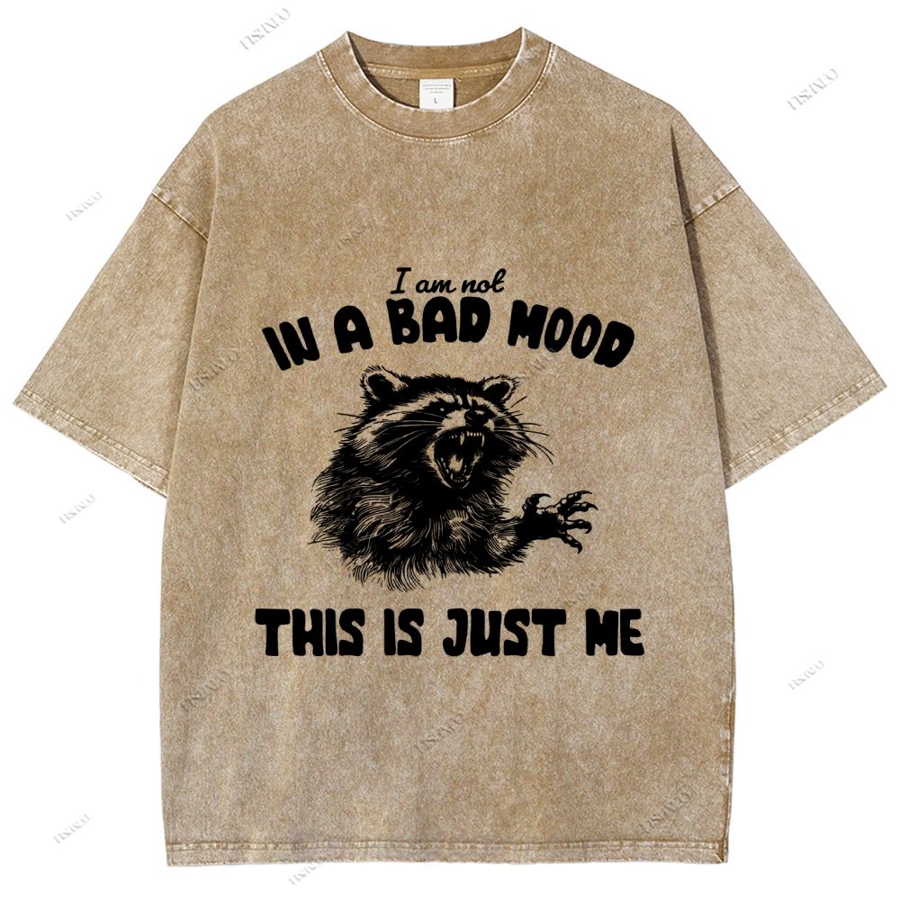 Unisex Vintage Angry Raccoon Printed Washed Tee