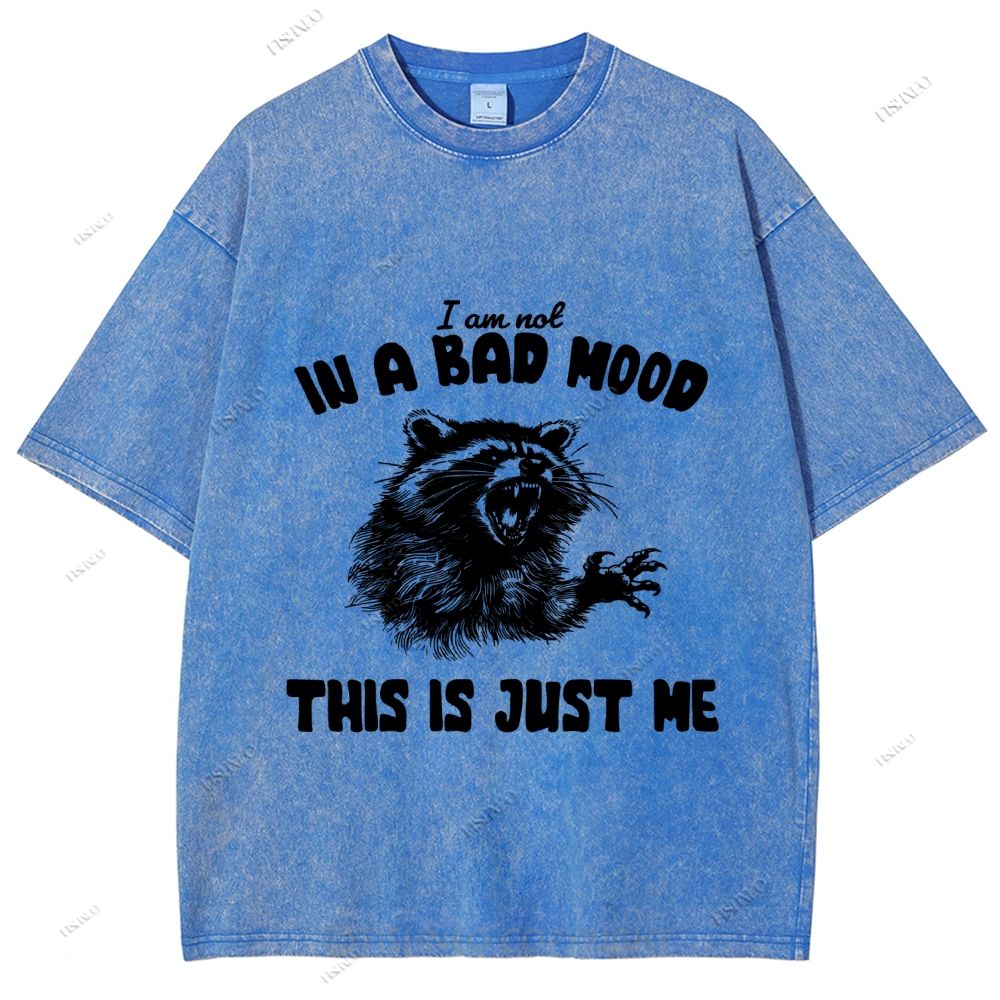 Unisex Vintage Angry Raccoon Printed Washed Tee
