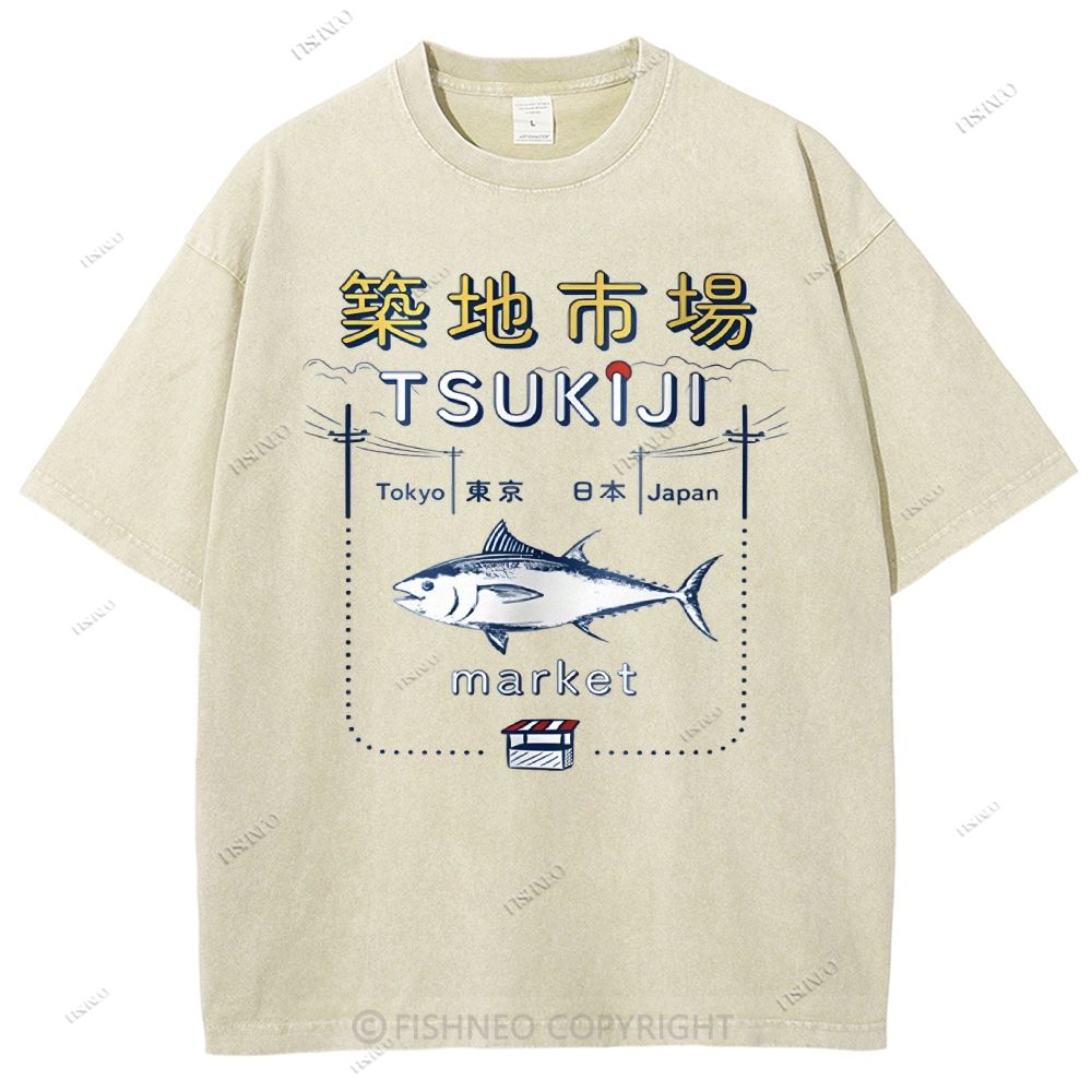 Unisex Tsukiji Market Printed Washed Tee