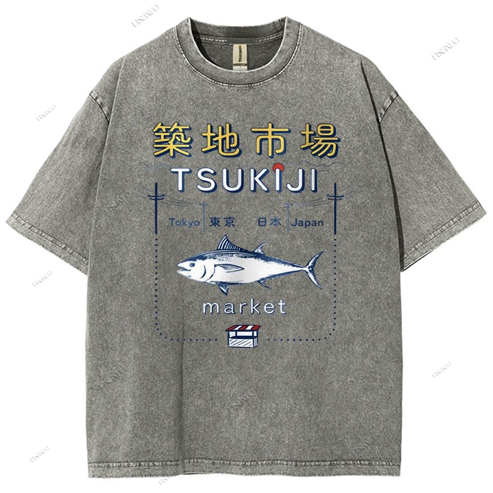 Unisex Tsukiji Market Printed Washed Tee